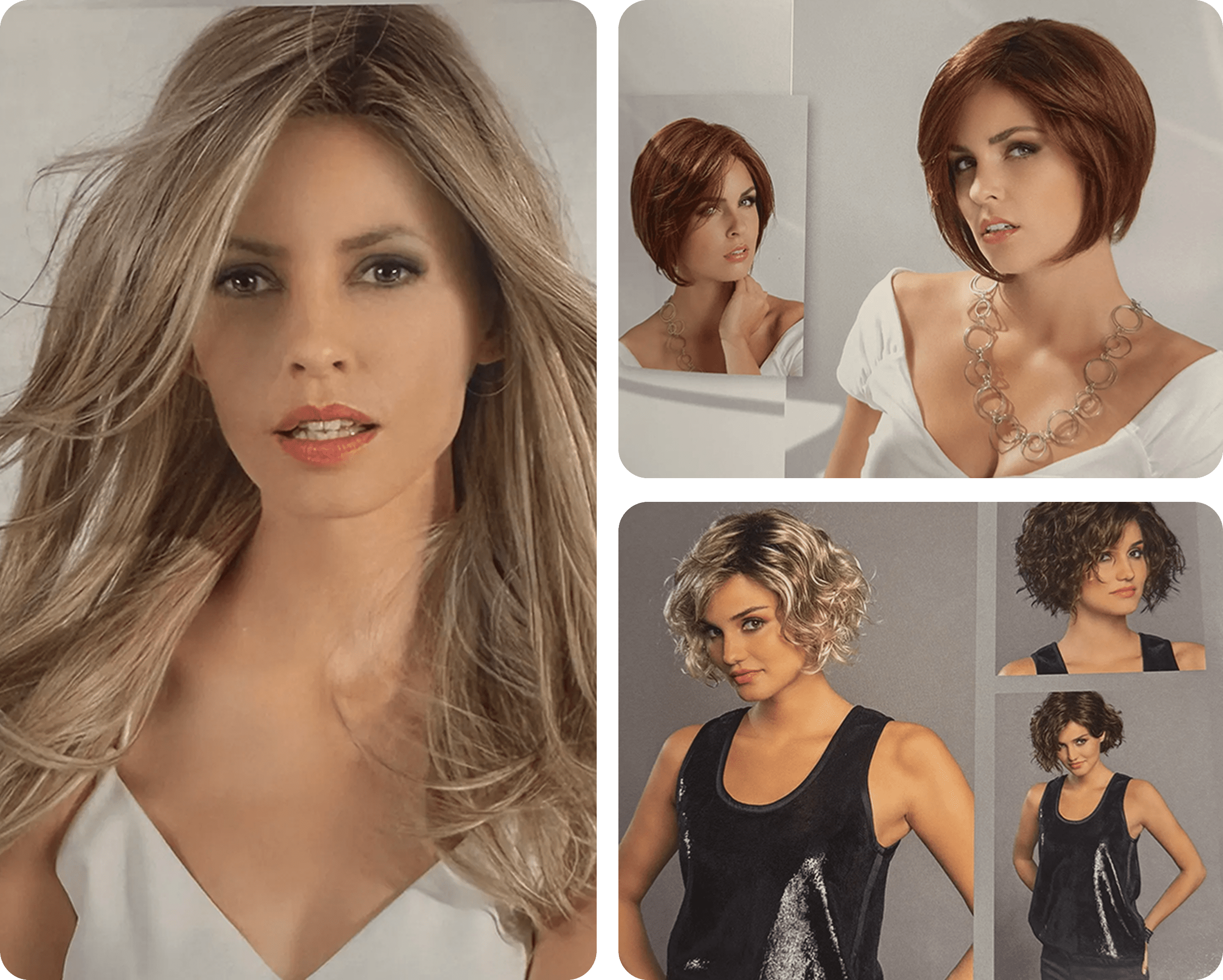 Collection of women's stylish wigs.