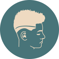 Here's an alt tag for the image: `Man's profile with short, textured hair.`