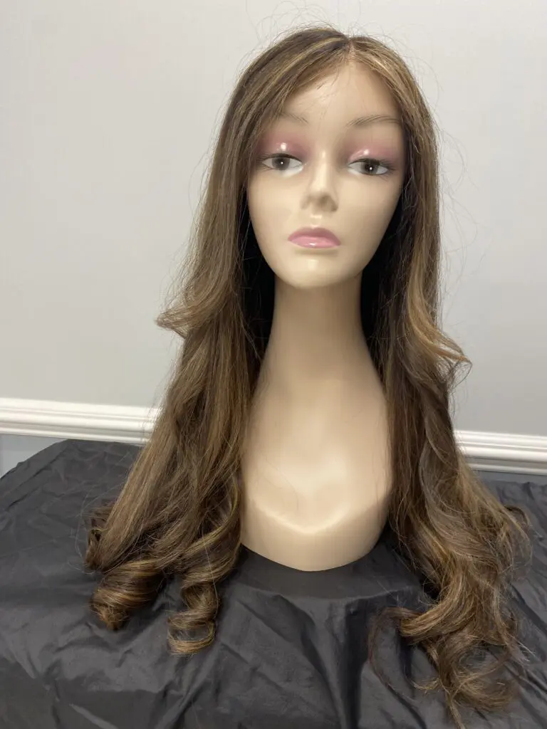 Long brown wavy lace front wig.